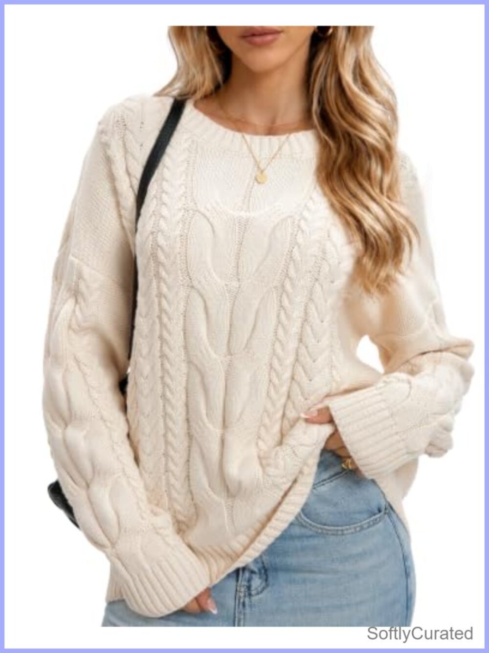 Sofier Women's Cable Knit Cotton Blend Crewneck Sweater Pullover
